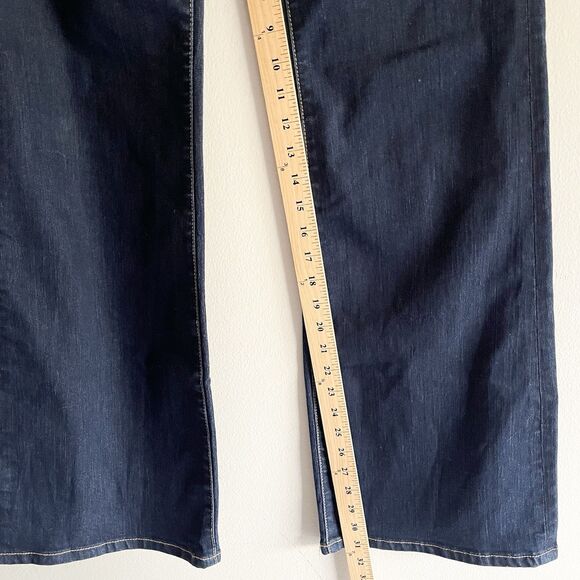 London Wide Leg Jeans 2 Boho Flare Leg Mid Rise Dark Blue Wash Denim Stretch - Picture 6 of 9